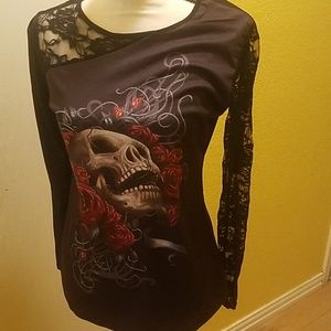 Skull and roses long sleeve shirt